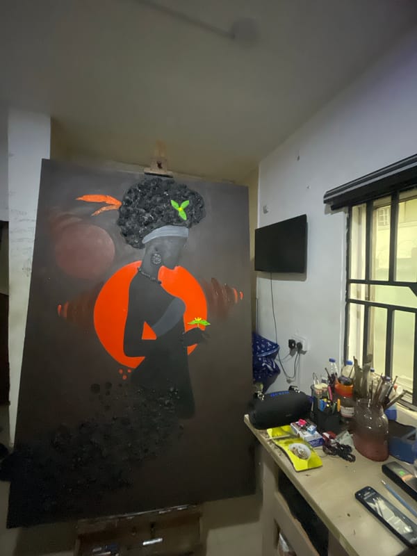 Profile painting with afro hair observed in Ado, Nigeria