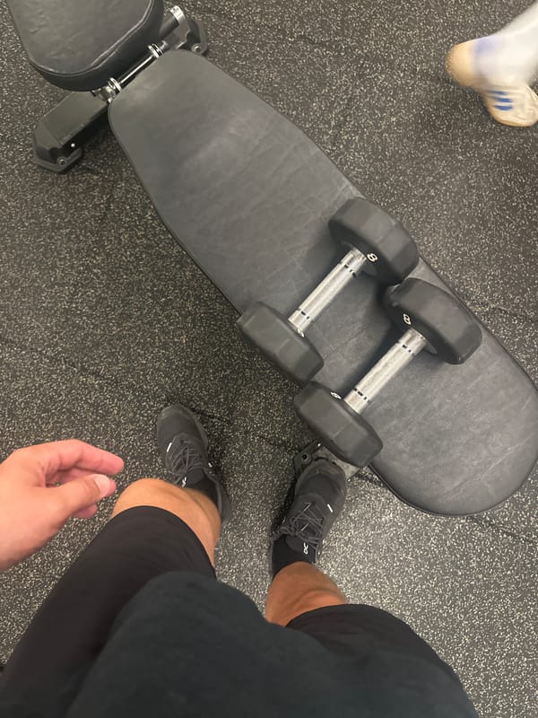 Gym scene captured with weight bench and dumbbells