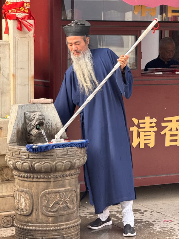 Morning temple activities captured in Lintong District, China