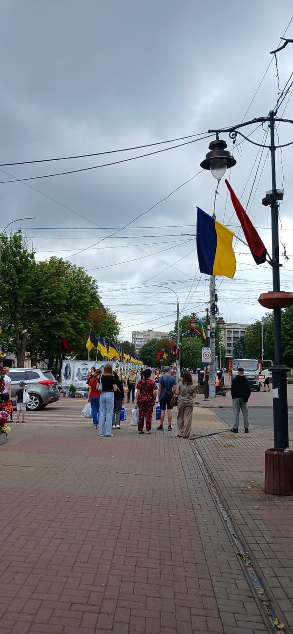 Memorial portraits of fallen soldiers line Khmelnytskyi city streets