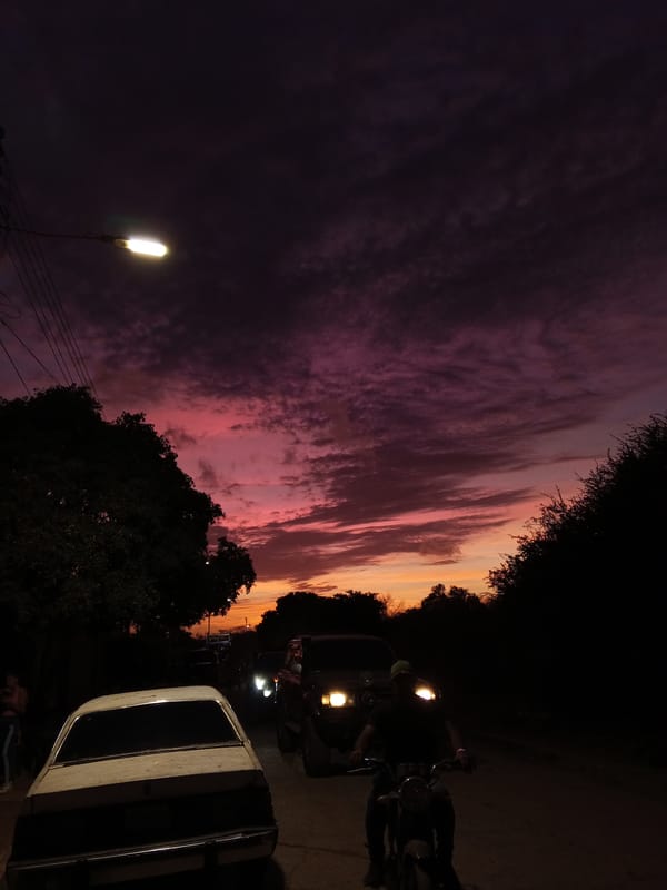 Colorful sunset documented over Santa Ana Venezuela streets
