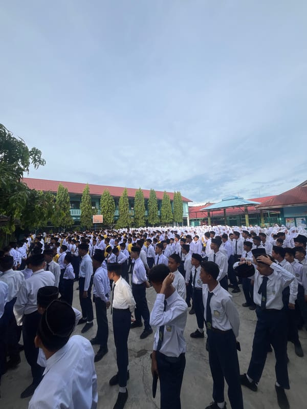 School assembly in formation, Lhokseumawe, Indonesia