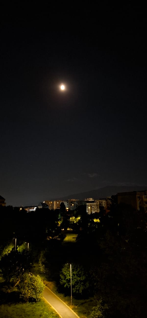 Full moon over Sofia's skyline, just after midnight