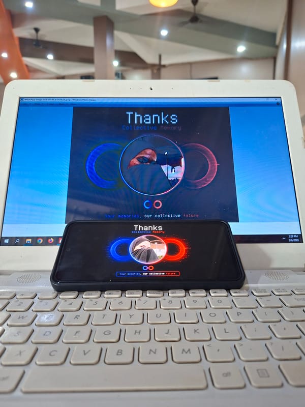 Dual-screen gratitude message displayed in Indonesian coastal town