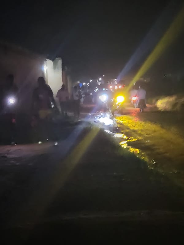 Night streets of Madalla and Kwamba, motorcycles and roadside life