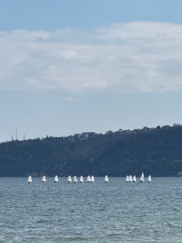Spring afternoon brings sailors and beachgoers to Varna coast