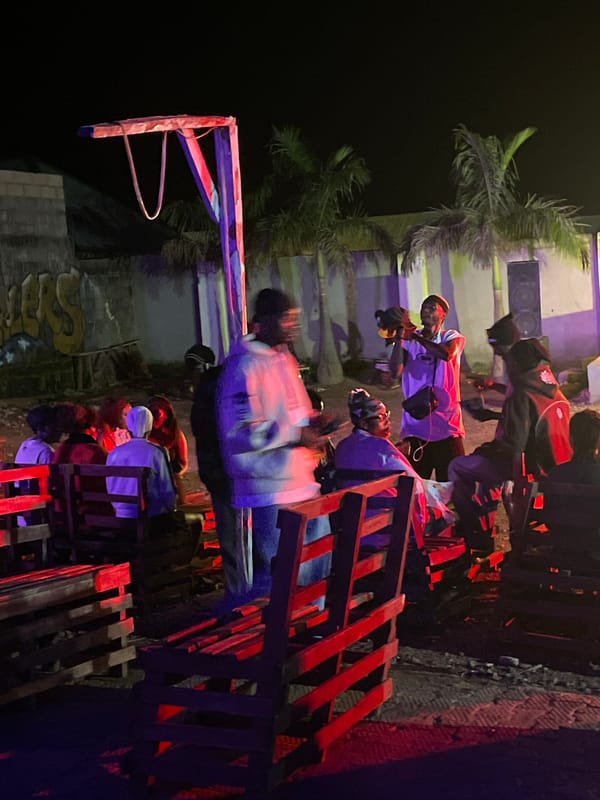 Late-night block party in Durimi, Nigeria with DJ and street vendors