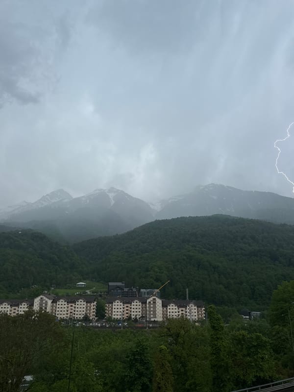 Thunderstorms strike mountain region of Krasnaya Polyana, Russia
