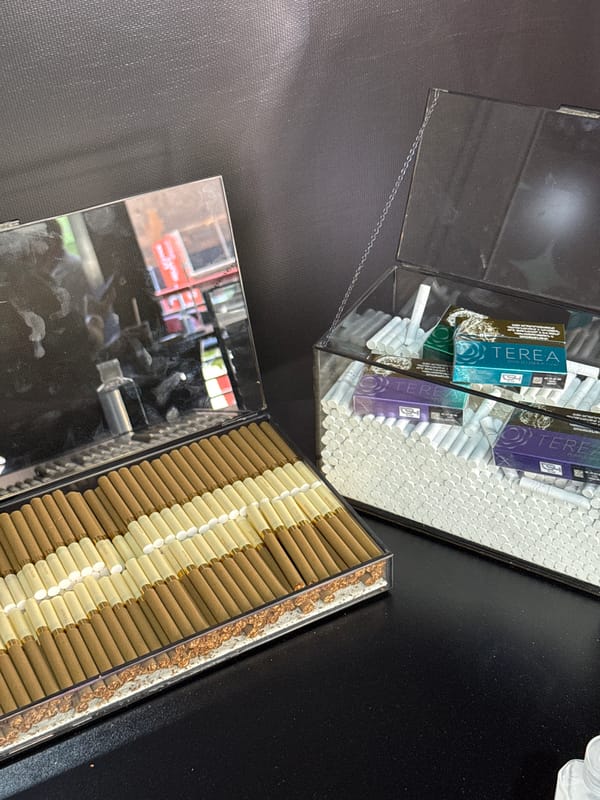 Tobacco products displayed in retail containers in Yerevan