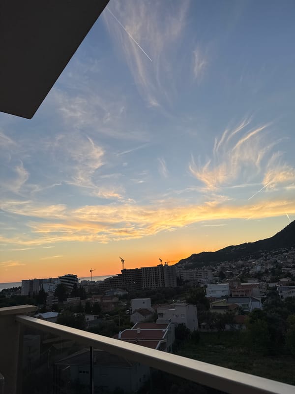 Sunset views across Šušanj Montenegro from multiple balcony perspectives