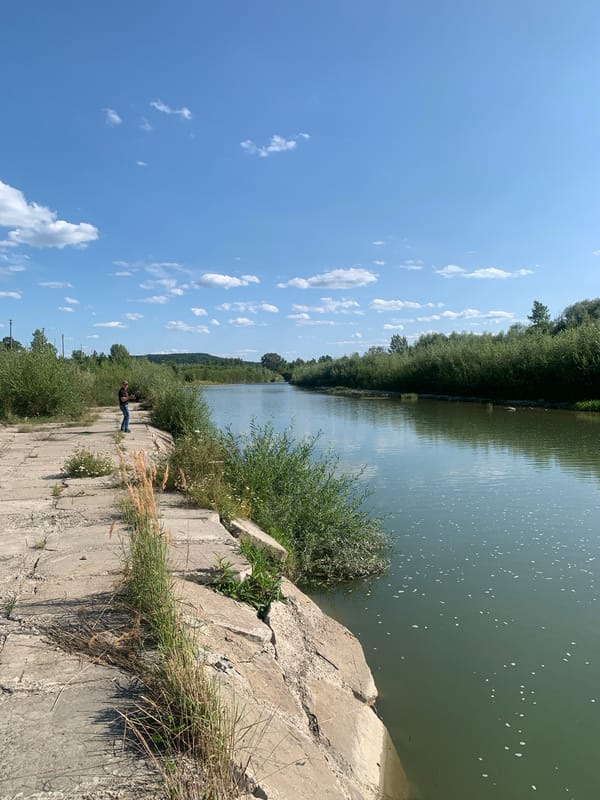 Fishing and swimming along a quiet river in rural Ukraine