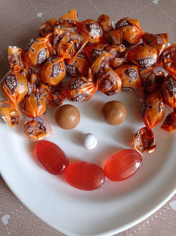 Candy smiley face arrangement documented in Degtyarsk, Russia