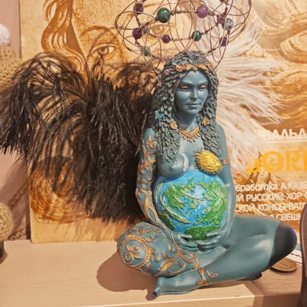 Decorative statuette and Christmas reindeer photographed in Rostov