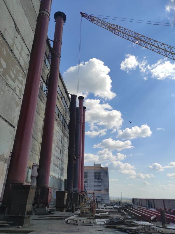 Kyzyl thermal power plant under construction on a clear summer morning