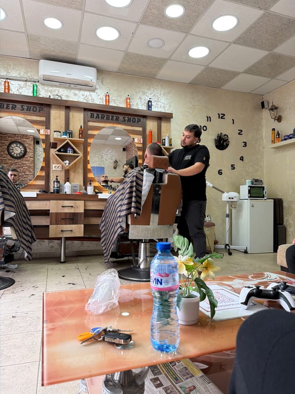Barbershop haircut and street market documented in Panagyurishte, Bulgaria