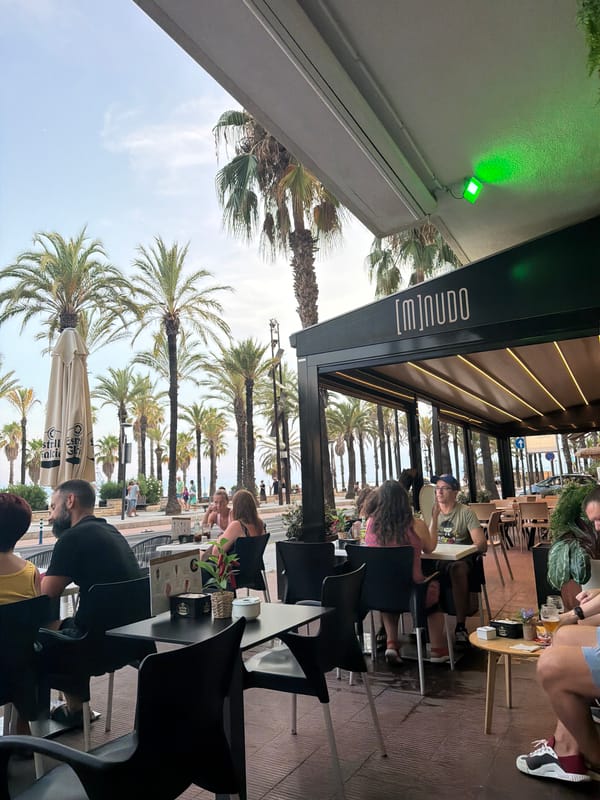 Outdoor café scene in Salou on a warm summer evening