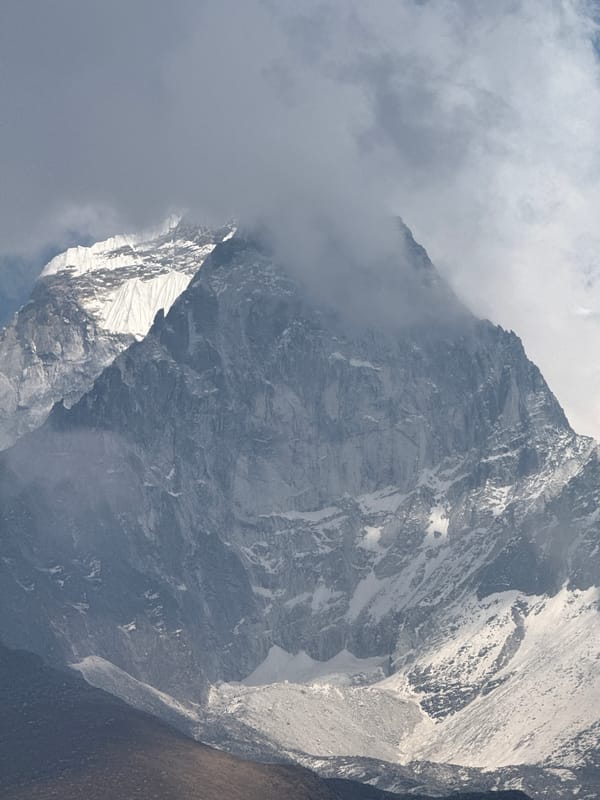 Mountain landscape with clouds observed near Khumjung, Nepal