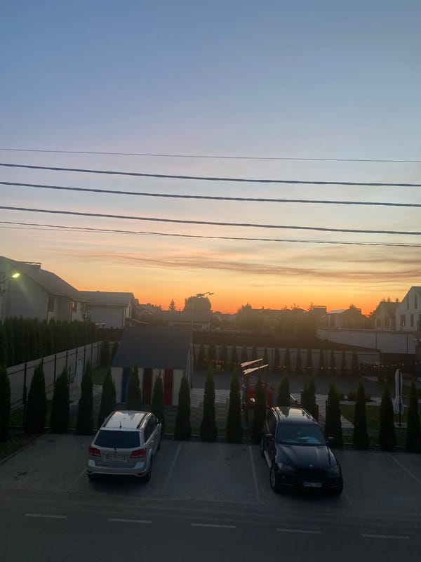 Sunset evening at home in Novi Petrivtsi, Ukraine