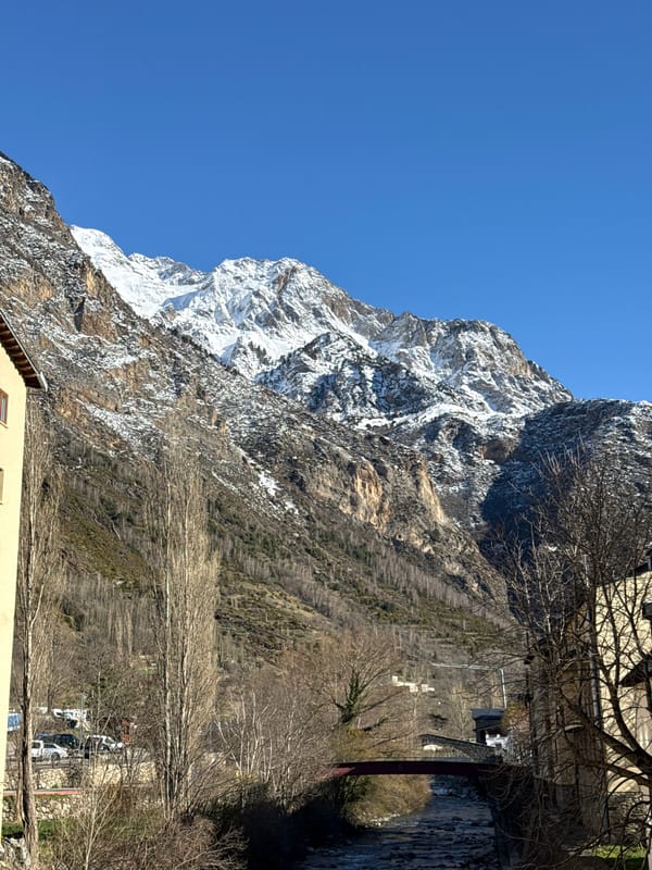 Clear morning views of snow-capped mountains in Benasque, Spain
