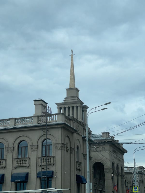 Neoclassical spired building documented in Krasnoyarsk, Russia