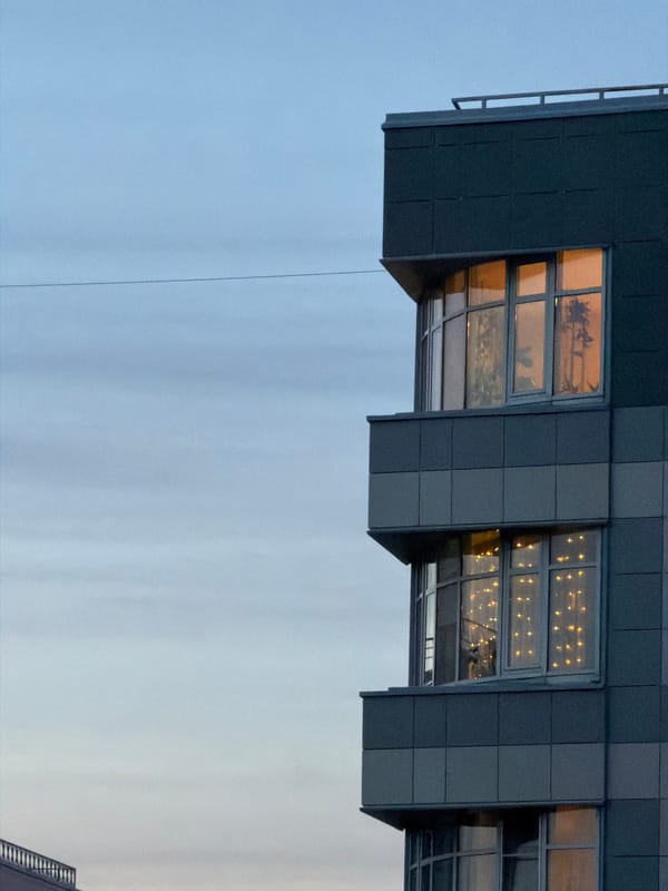 Evening twilight captured across Saint Petersburg residential district