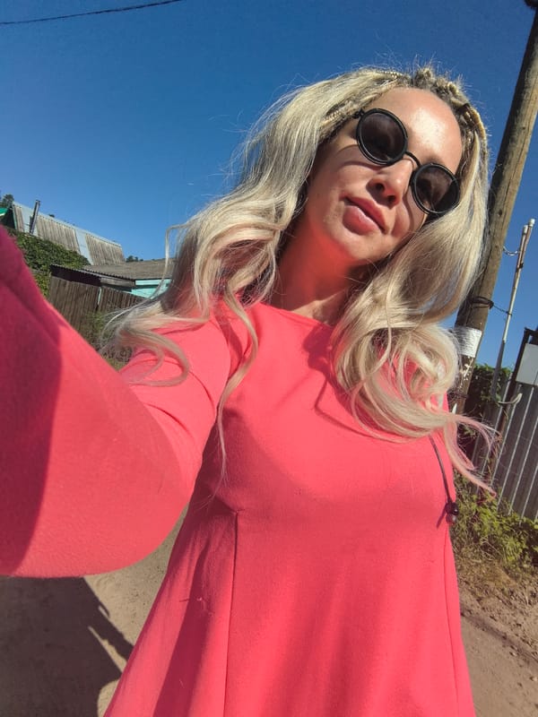 Sunny selfies on a roadside path in Chaikovsky, Russia