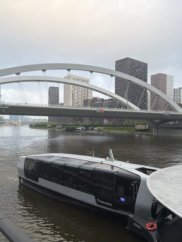 River vessel 'Ochakovka' docked near Moscow highway bridge