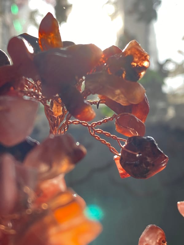 Decorative stone tree sculpture documented in Fokino, Russia