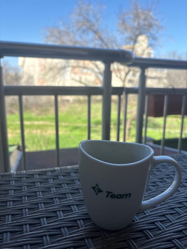 Team-branded mug spotted on Varna balcony Monday morning