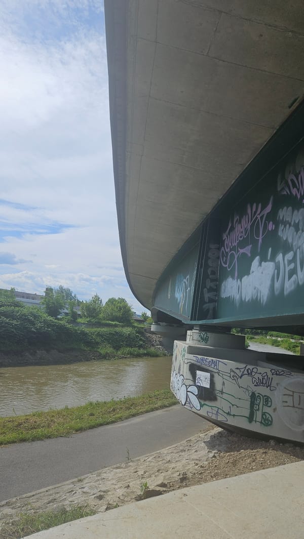 Bridge infrastructure views along Prešov river path