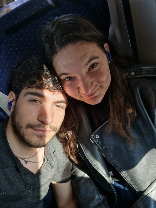 Couple photographs selfies during morning train journey in Pleven