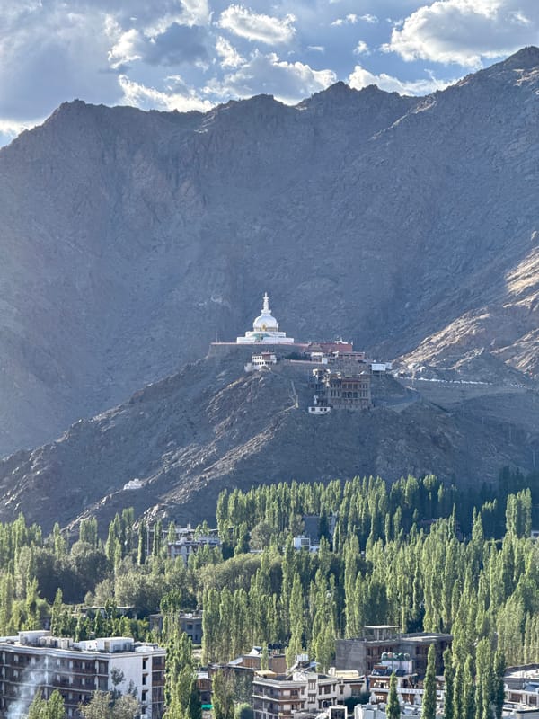 Shanti Stupa overlooks Leh's valley from its hilltop perch