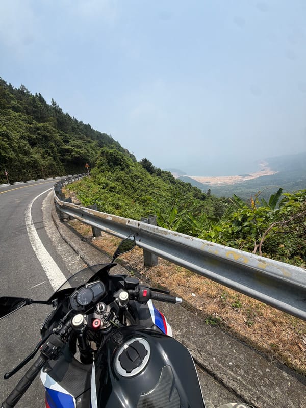 Motorcycle parked on mountain road in Đà Nẵng, Vietnam