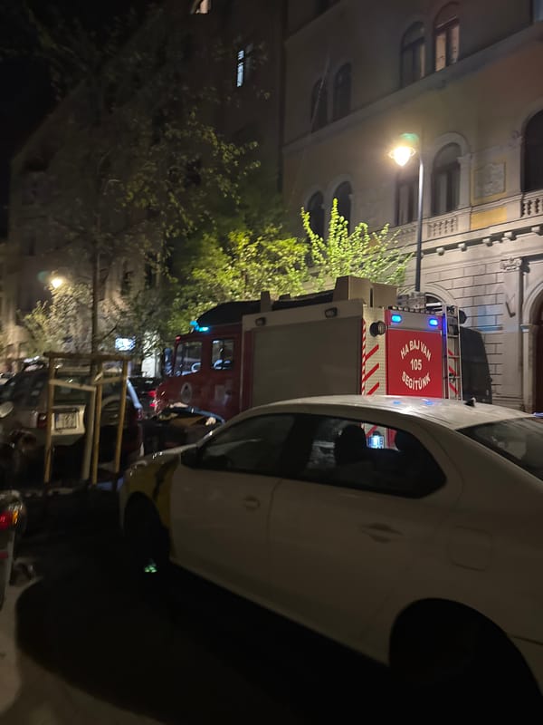 Fire truck spotted on Budapest street during evening hours