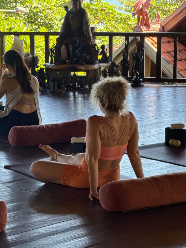 Morning yoga session at seaside studio in Mengwi, Indonesia