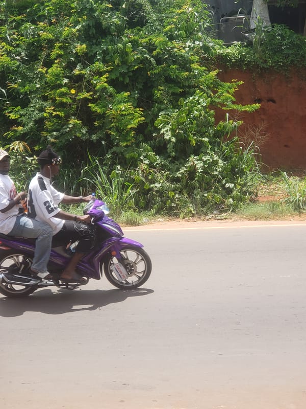 Purple motorcycle riders, man with truck observed in suburban area