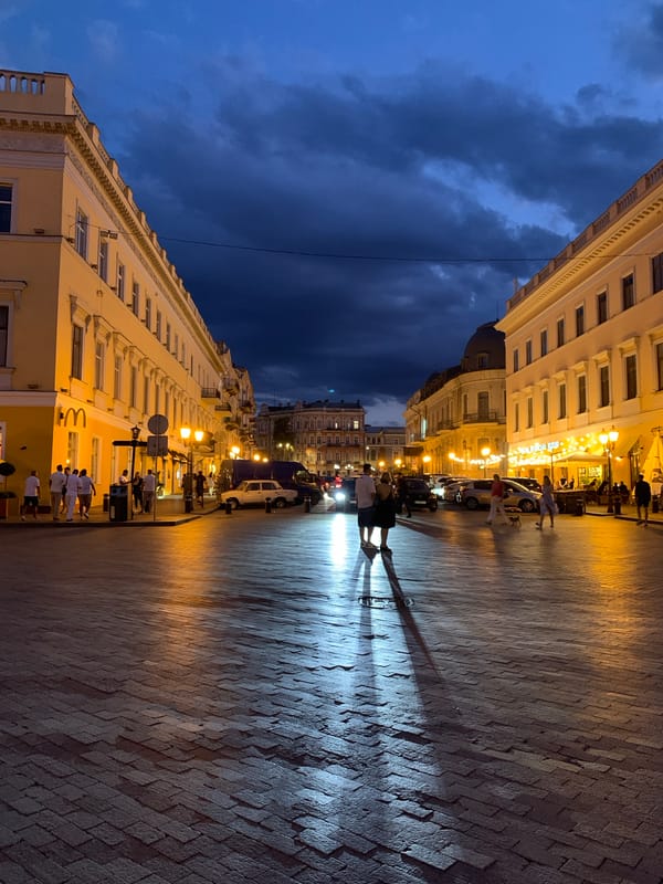 Odesa at dusk: streets, stairs, fountains, and monuments