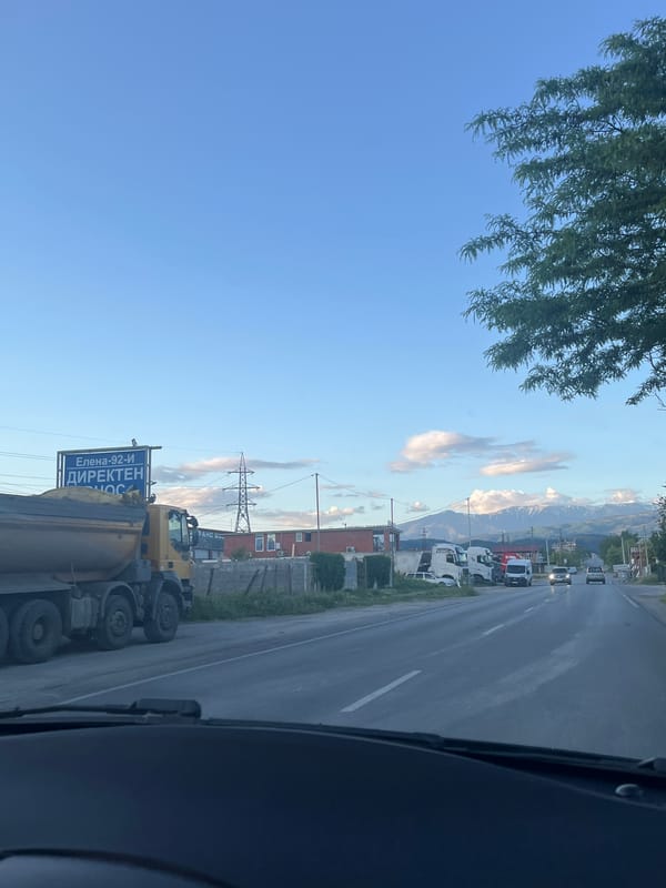 Vehicle captures roadside truck with sign near Blagoevgrad, Bulgaria