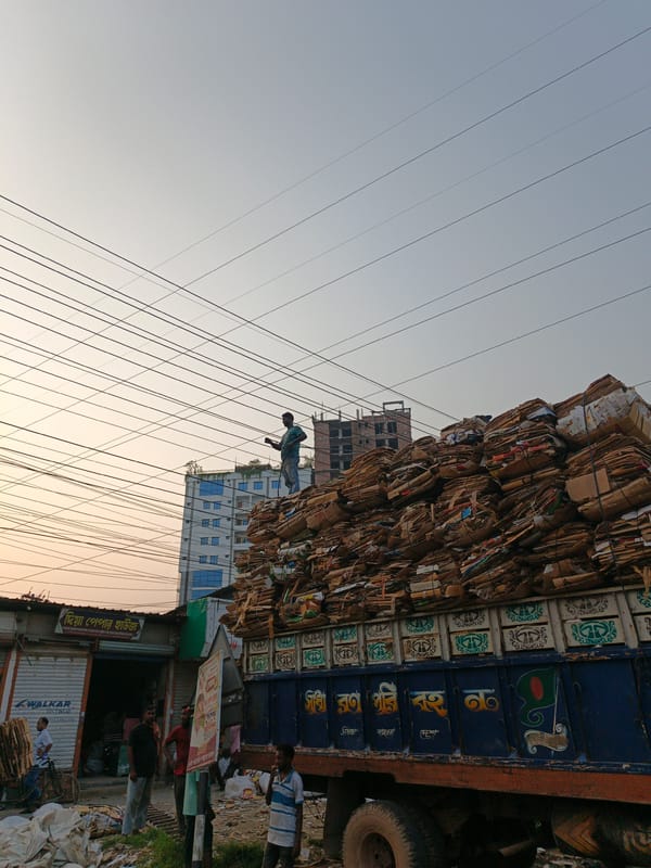 Cardboard delivery truck spotted in Nobinagar, Bangladesh