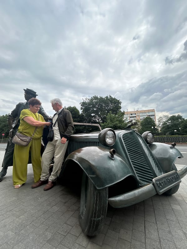Moscow metro, circus, and Soviet-era bronze car sculptures