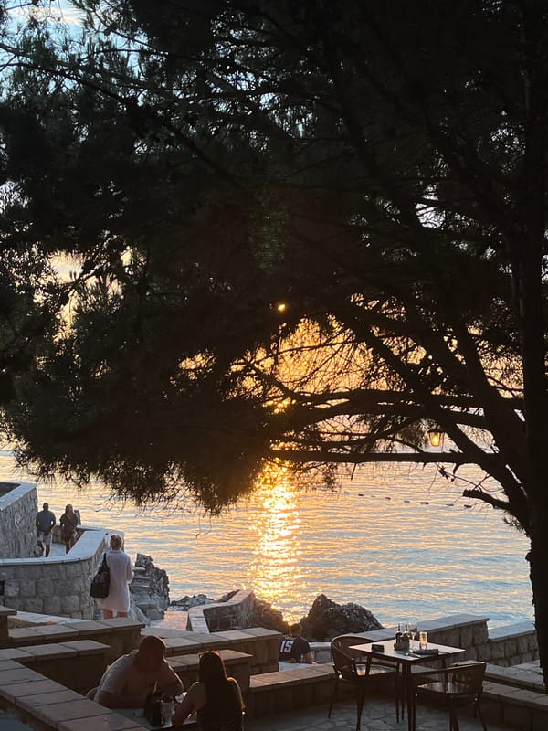 Golden hour at a Montenegro coastal resort and shoreline