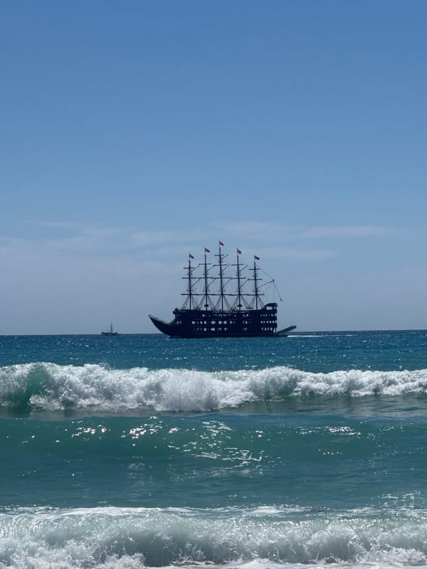 Pirate-themed sailing ship anchors off Alanya coast Friday morning