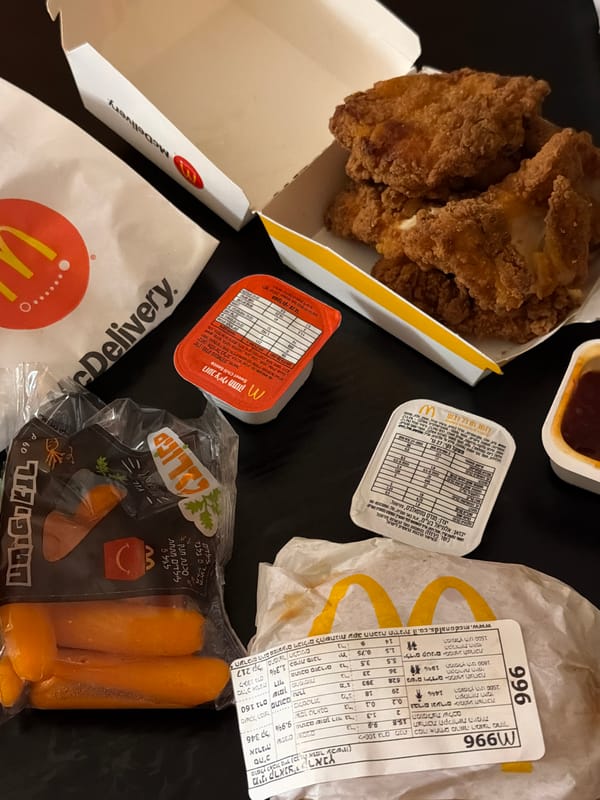McDonald's takeout meal documented in Tel-Aviv indoor setting