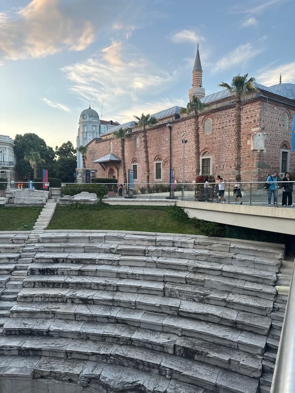 Tourist documents afternoon stroll through historic Plovdiv city center