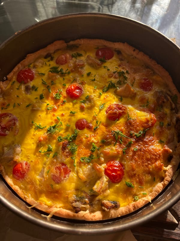 Quiche and a tabby cat, a quiet morning at home