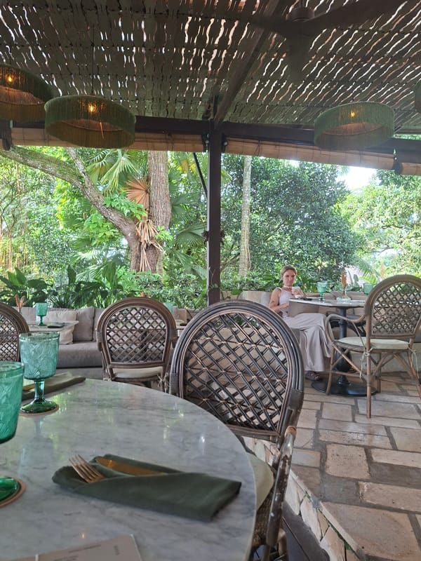 Late-night dining captured at tropical restaurant in Ubud, Indonesia