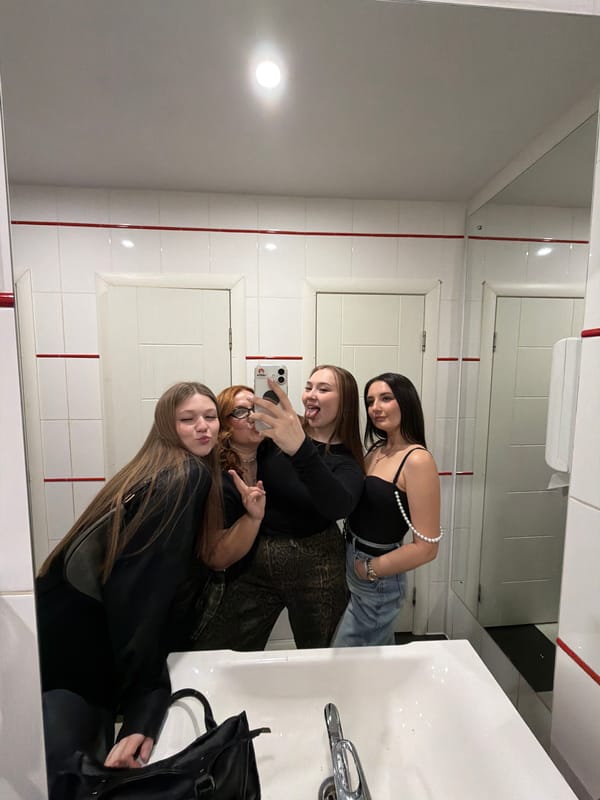 Women take bathroom selfies in Chaikovsky public restroom