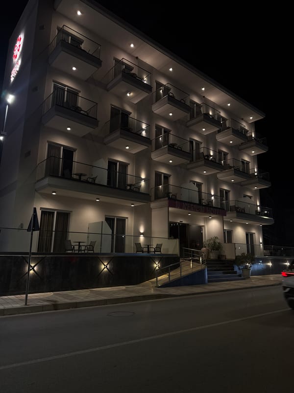 Multi-story hotel building documented in Ksamil, Albania
