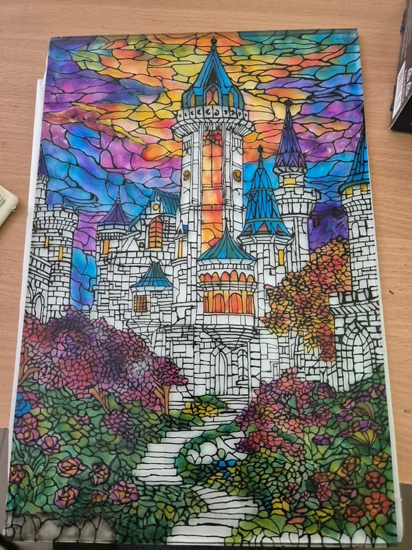 Art session with stained-glass castle drawing in Pavlikeni