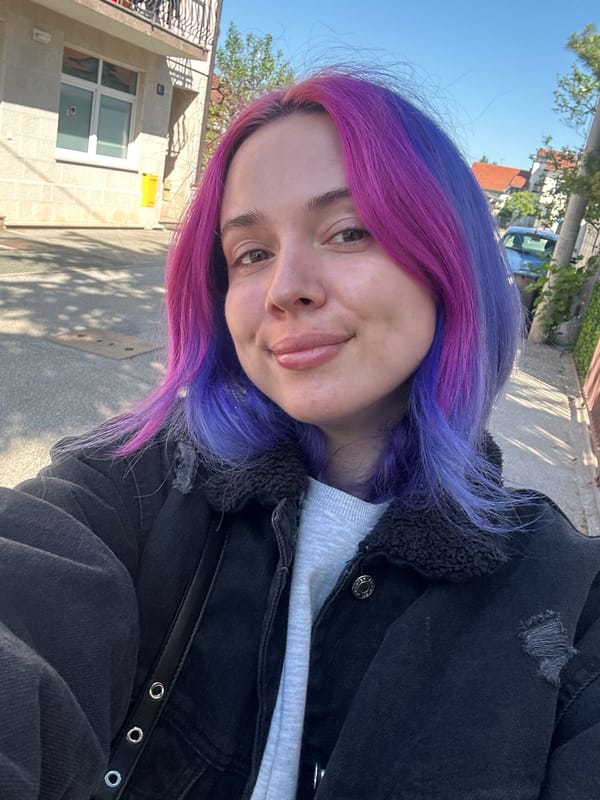Woman takes colorful hair selfies in Zagreb